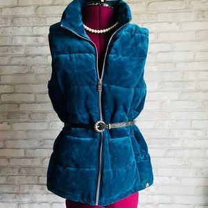 - ZEROXPOSUR | Blue Peacock Velour Puffer Vest